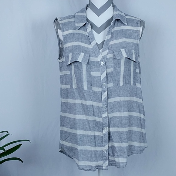 attention Tops - Attention Sleeveless Button Front Cotton Shirt